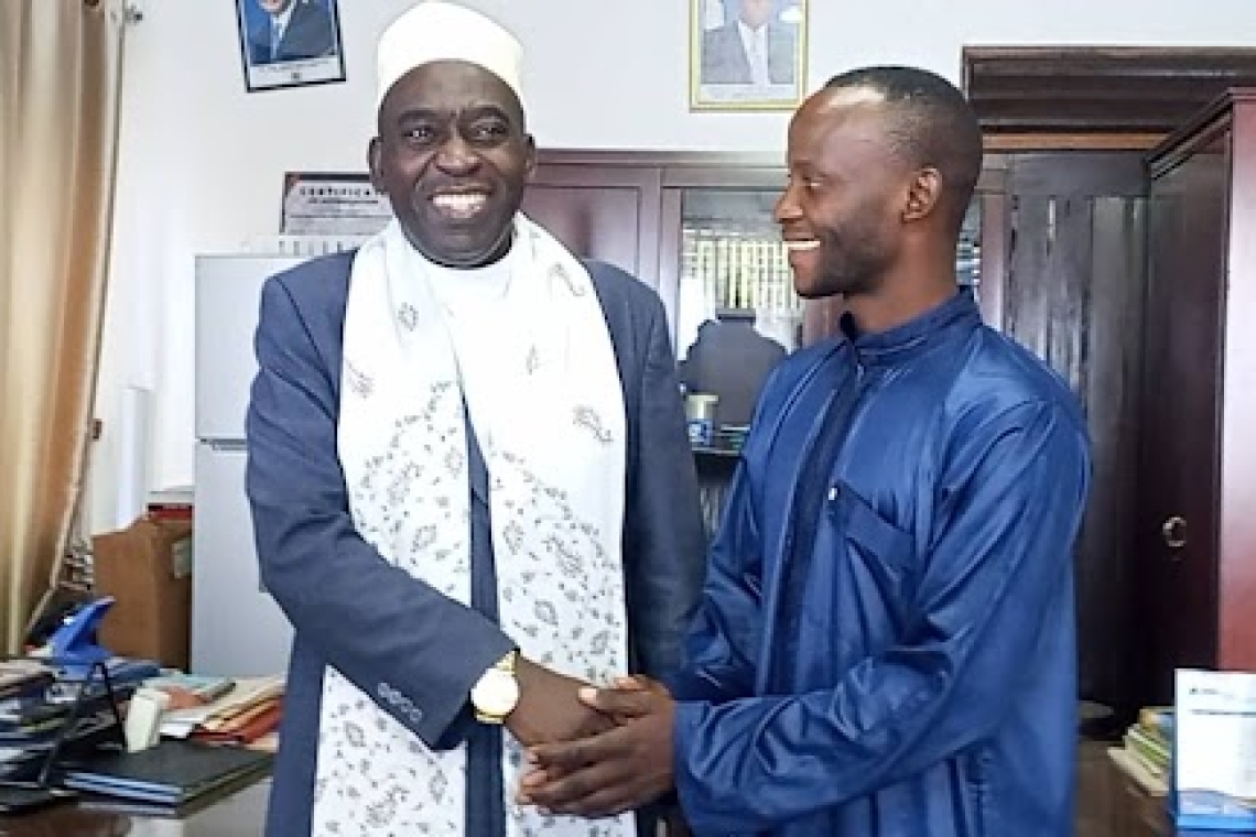 Supreme Mufti Galabuzi (left) welcoming the Buganda Youth Chairman Supreme Mufti Galabuzi (left) welcoming the Buganda Youth Chairman